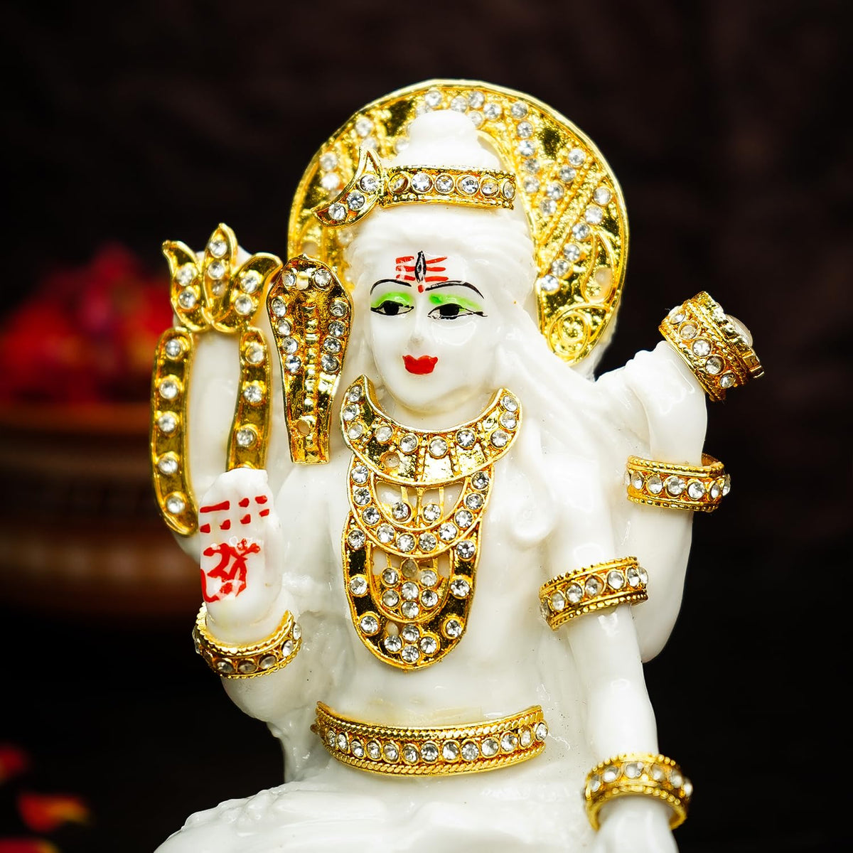 White Marble Dust Lord Shiva Idol for Home (5 inch) | Jewellery Embellished Lord Siva Statue for Pooja Room, Home Decor and Office Desk | Resin Shiv Ji Murti | Sitting Bholenath Murti for Gift