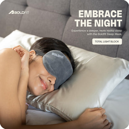 Boldfit Eye Mask for Sleeping with Adjustable Strap Super Soft Sleeping Mask Blind Fold for Comfortable Sleep Travelling Sleep Mask Pad for Girls Sleeping Eye Mask Blind Folds for Sleeping - Grey
