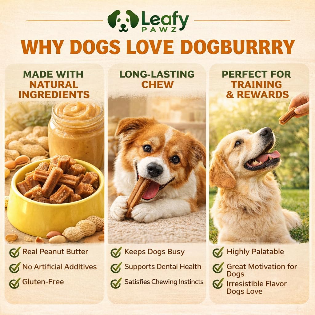 LeafyPaws Dogburry Dog Treats (35g) | Grain Free, Lactose Free, 100% Natural Reward Snack | No Added Preservatives | Healthy Training Treats for All Breeds (Peanut Butter)