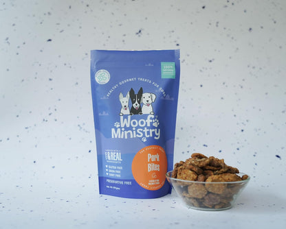 Woof Ministry Pork Bites for Dogs, Minimal Ingredient Dehydrated Dog Treats (Non Veg Treats -100 Grams)