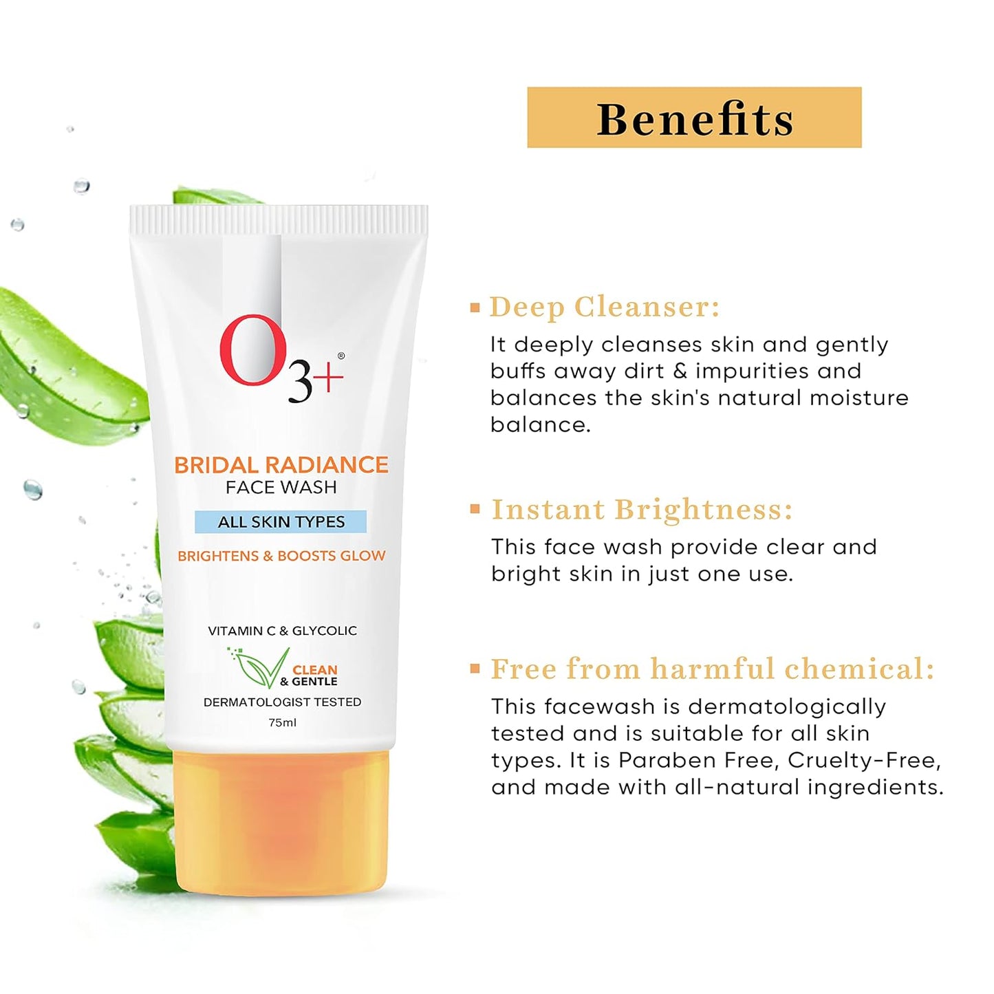 O3+ Bridal Radiance Facewash for all Skin Type 75ml | With Glycolic Acid and Vitamin C