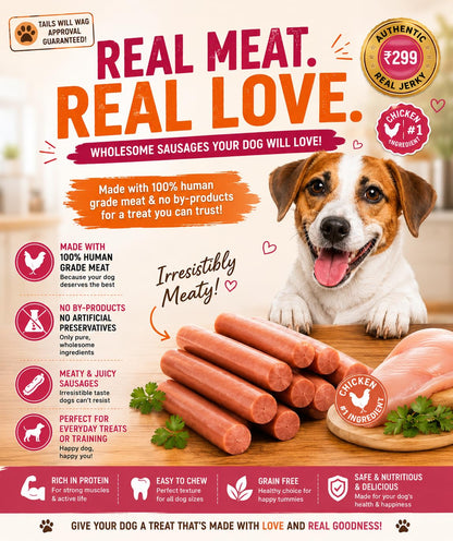 First Bark Chicken Sausages for Dogs 450g (Pack of 1), High Protein Made with 100% Human Grade Chicken Meat Dog Treats, Soft & Tasty Training Snacks for All Dog Breeds Newly Launched By DogsNCats