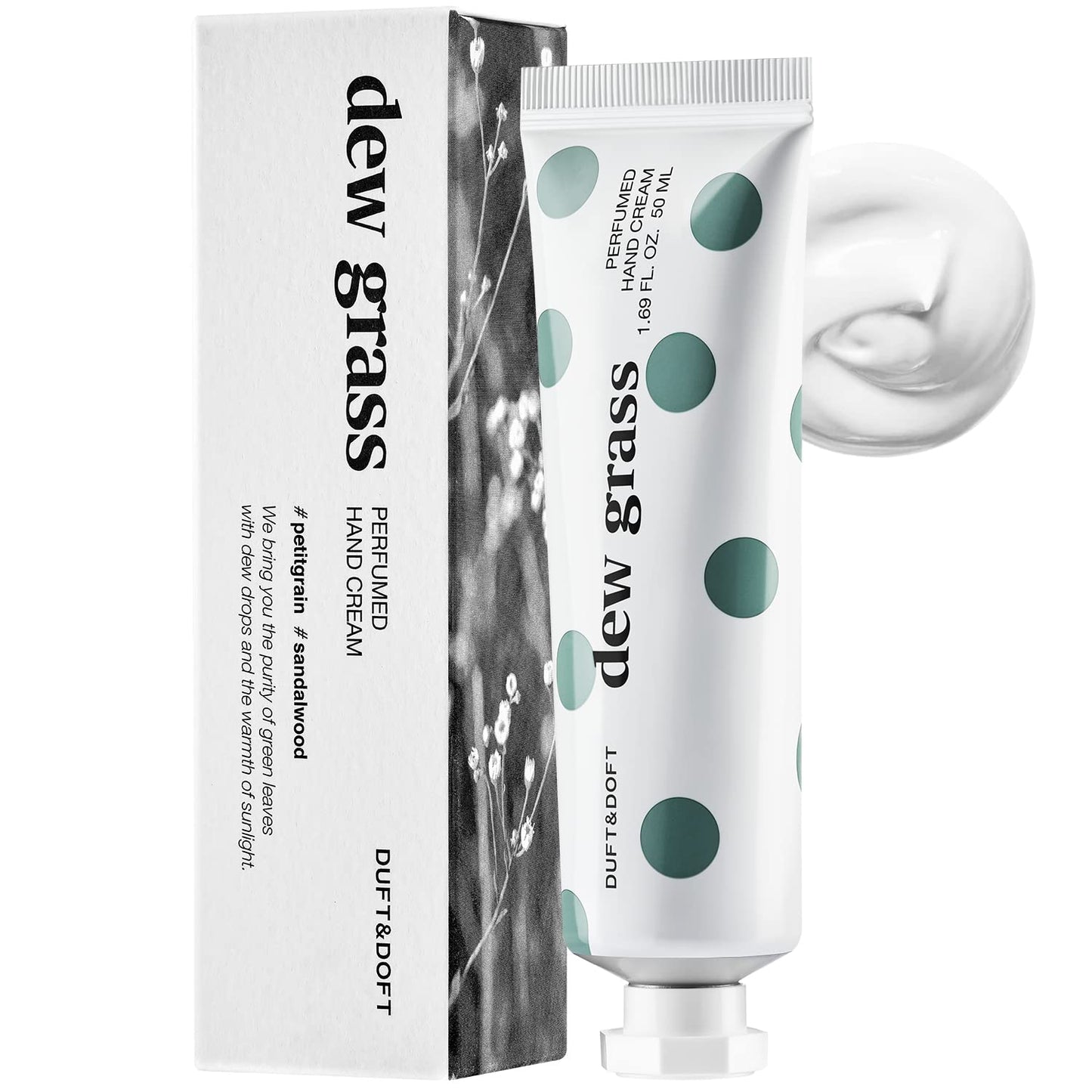 DUFT & DOFT Hand Cream for Dry Cracked Hands –Iris, Tuberose, and Sandalwood Scented Lotion - Moisturize Dry Skin and Repair Damaged Skin – Dew Grass Perfumed Hand Cream