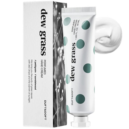 DUFT & DOFT Hand Cream for Dry Cracked Hands –Iris, Tuberose, and Sandalwood Scented Lotion - Moisturize Dry Skin and Repair Damaged Skin – Dew Grass Perfumed Hand Cream