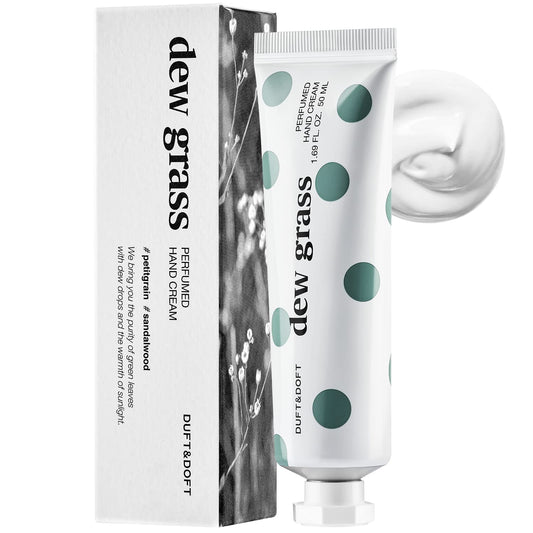 DUFT & DOFT Hand Cream for Dry Cracked Hands –Iris, Tuberose, and Sandalwood Scented Lotion - Moisturize Dry Skin and Repair Damaged Skin – Dew Grass Perfumed Hand Cream