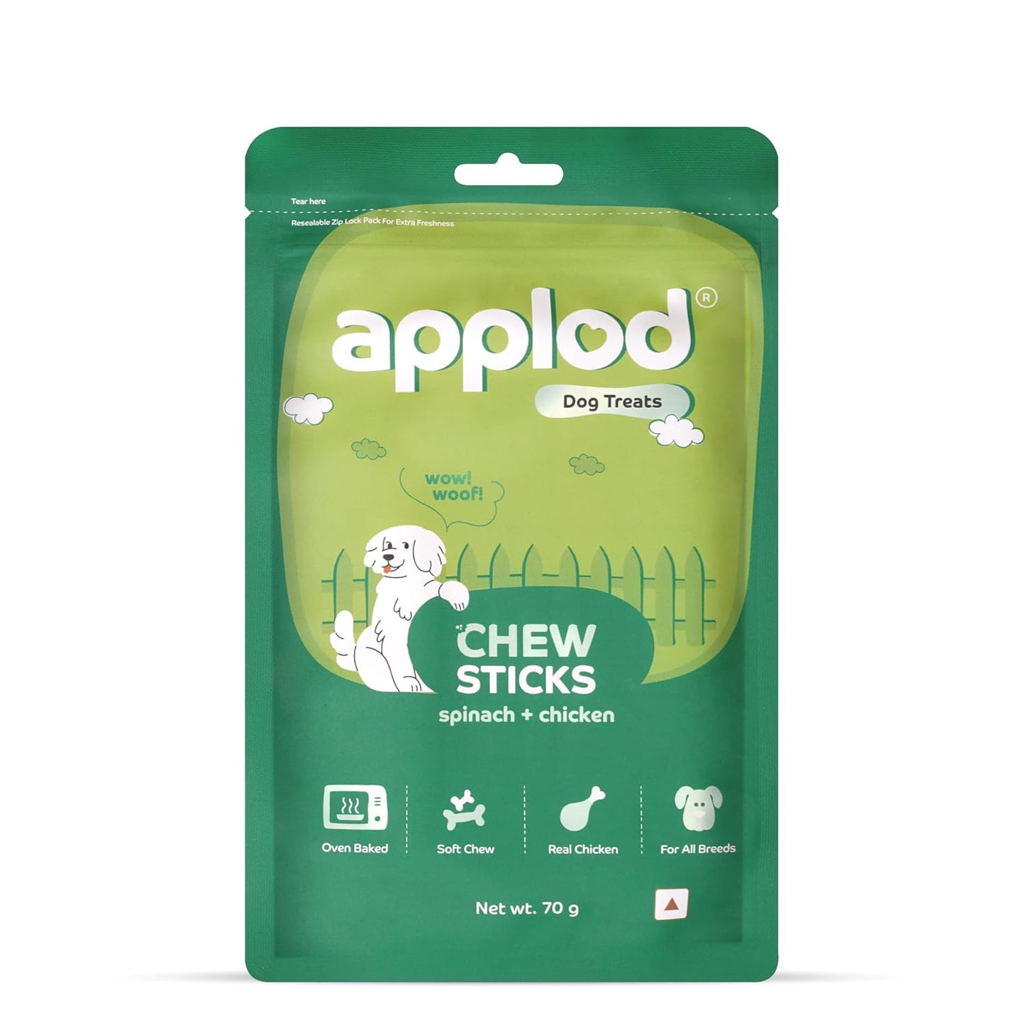 Applod Soft Spinach & Chicken Chew Sticks for Puppies, Adult & Senior Dogs | Nutritious Soft Chew Training Treats Gentle on Teeth | Healthy Veggie Dog Snacks | 70g