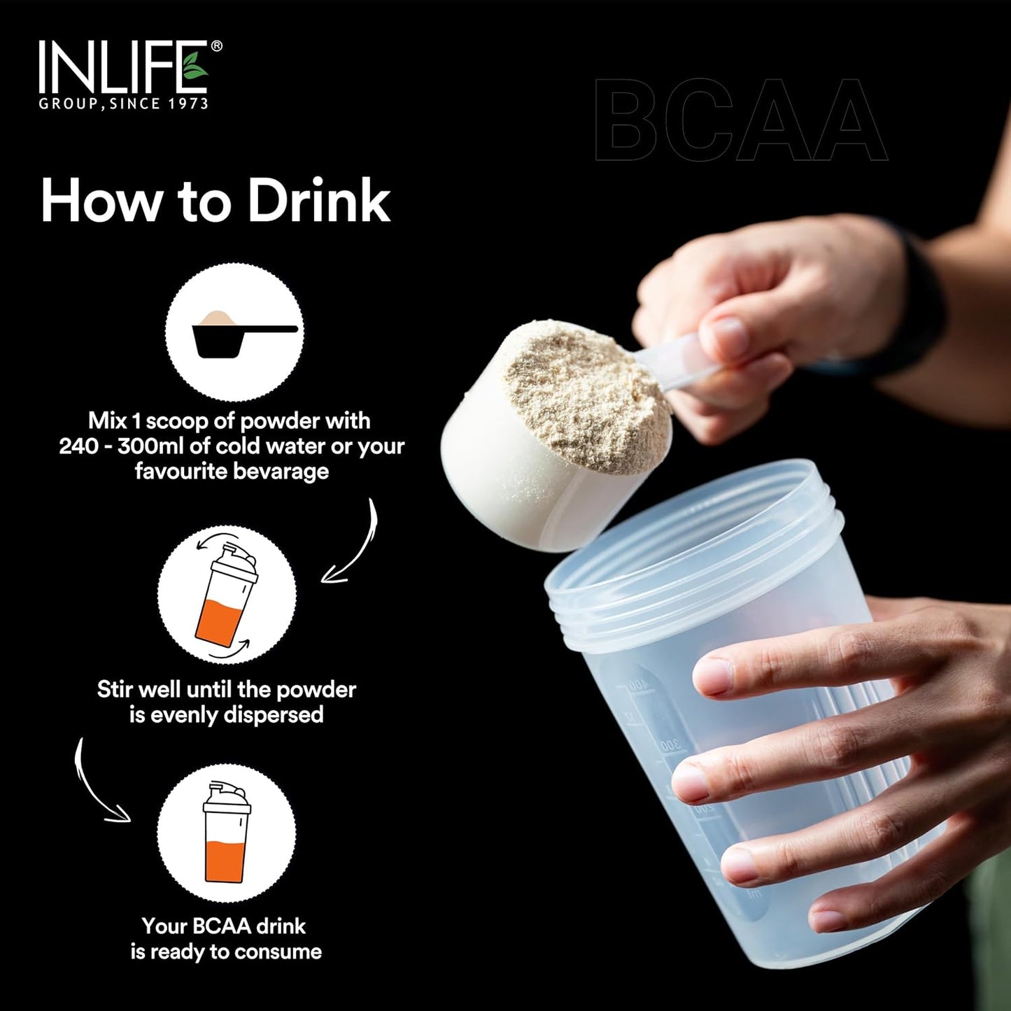 INLIFE BCAA Supplement 7g Amino Acids Instantized for Pre Post & Intra Energy Drink for Workout, 2.5g L-Glutamine,1g Citrulline Malate, 1180mg Electrolytes Powder (Orange, 250g)