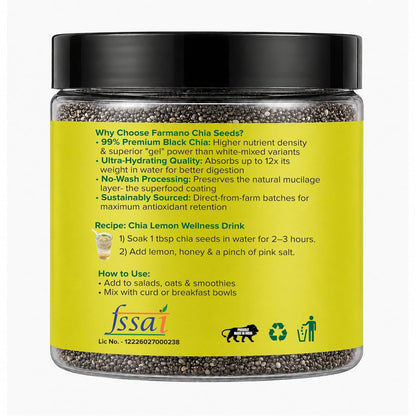 Farmano Raw Chia Seeds | High Fiber Superfood | Premium Quality | 200g