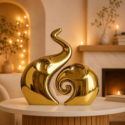 Beautiful Golden Elephant Couple for Home Decor (Pack of 2, Golden)