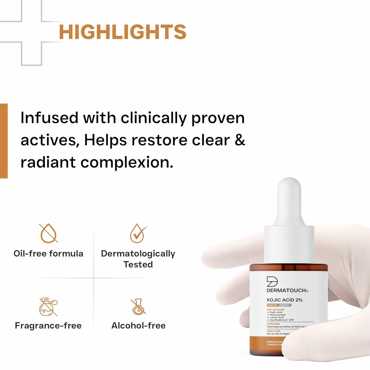 DERMATOUCH Kojic Acid 2% Serum | Best for Hyperpigmentation, Uneven Skin Tone & Dark Spots | For Both Men & Women | 20ml