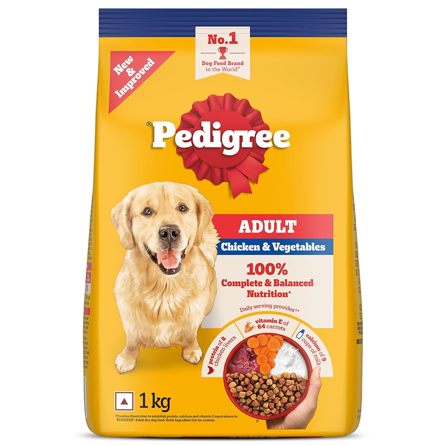 Pedigree Adult Dry Dog Food, Chicken & Vegetables, 1 kg, Contains 37 Essential Nutrients, 100% Complete & Balanced Food for Adult Dogs