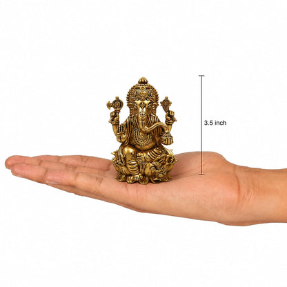 3.5 Inch Pure Brass Lord Ganesha Idol | Handcrafted Antique Finish Murti | Perfect for Pooja Room, Home Temple & Pooja | Ideal for Diwali, Housewarming & Festive Celebrations
