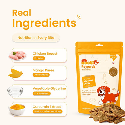Nootie Happy Chews – Dehydrated Chicken Jerky Mango Dog Treats (50g) | All-Natural, Grain-Free Protein Snack