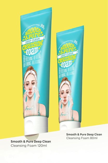 Ariul Smooth & Pure Deep Clean Cleansing Foam (120 ml) Deep Pore Cleansing Korean Face Wash, Gentle Hydrating Daily Face Cleanser, Removes Makeup & Fine Dust