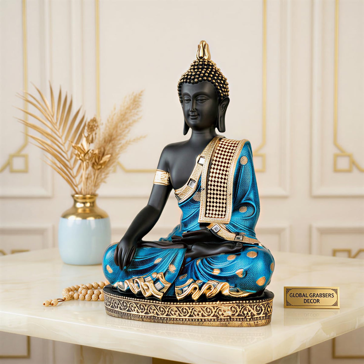 Buddha Idol Statue | Home Decoration Items for Living Room (Blue Black)