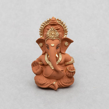 Lord Ganesha Idol for Car Dashboard, Home Temple & Office Decor | Gold Plated Resin Ganpati Murti for Puja, Mandir, Vastu, Diwali, Housewarming Gift | 3.5 Inch | Pack of 1 (Brown)