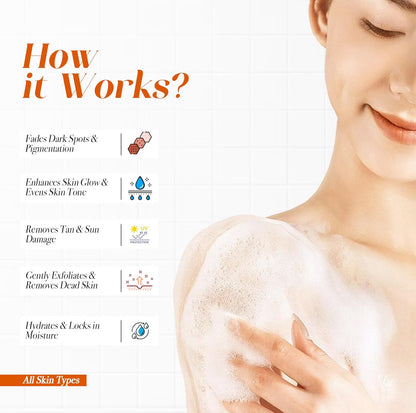 Product advertisement showing a person applying a skincare product with text explaining its benefits.