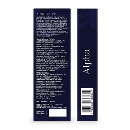 Perfume packaging with text and branding on a white background