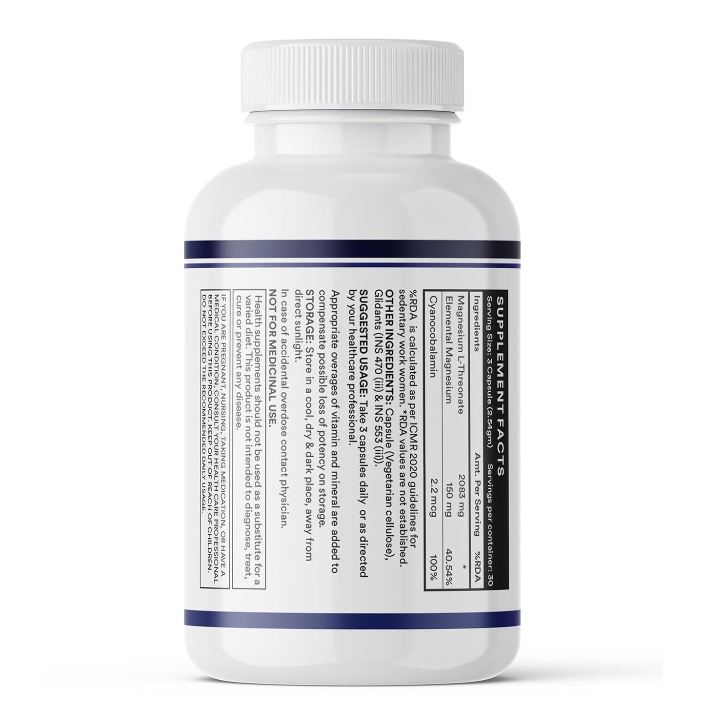 INLIFE Magnesium L Threonate Supplement 2083 mg with Vitamin B12 | Highly Bioavailable | Supports Cognitive Health, Memory & Sleep Support, Energy & Stress Management - 90 Vegetarian Capsules (90)