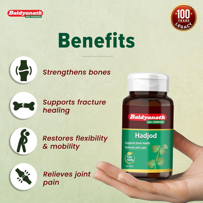Baidyanath Hadjod - 60 Tablets | Supports Bone Strength, Joint Flexibility & Mobility |