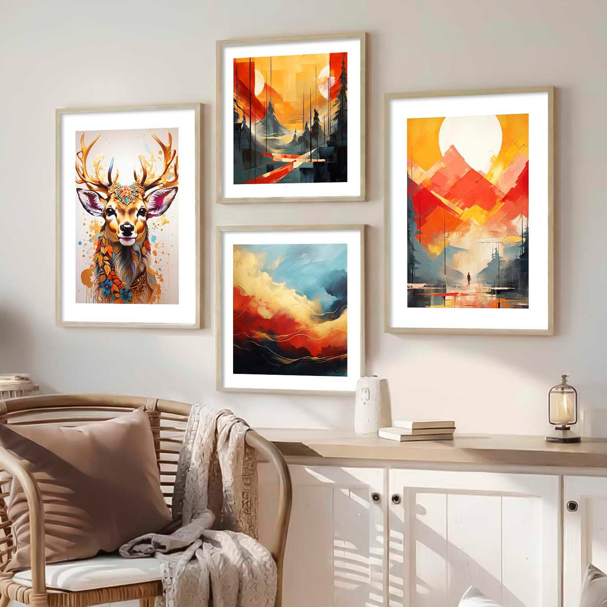 Premium Digital Paintings with Frame for Home Decoration - Painting for Living Room Bedroom Office - Painting for Wall Decoration - Pack of 4 (J)