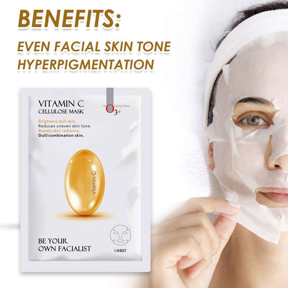 O3+ Facialist Vitamin C Cellulose Face Sheet Mask 30g for Pigmentation and Uneven Skin | Suitable for Men and Women