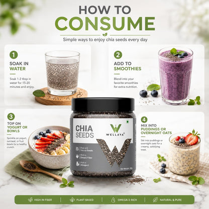 WELLAYA Chia Seeds - | Calcium and Protein Rich Healthy Raw Seeds | Clean Chia Seeds for Eating | Vegan Superfood for Wellness