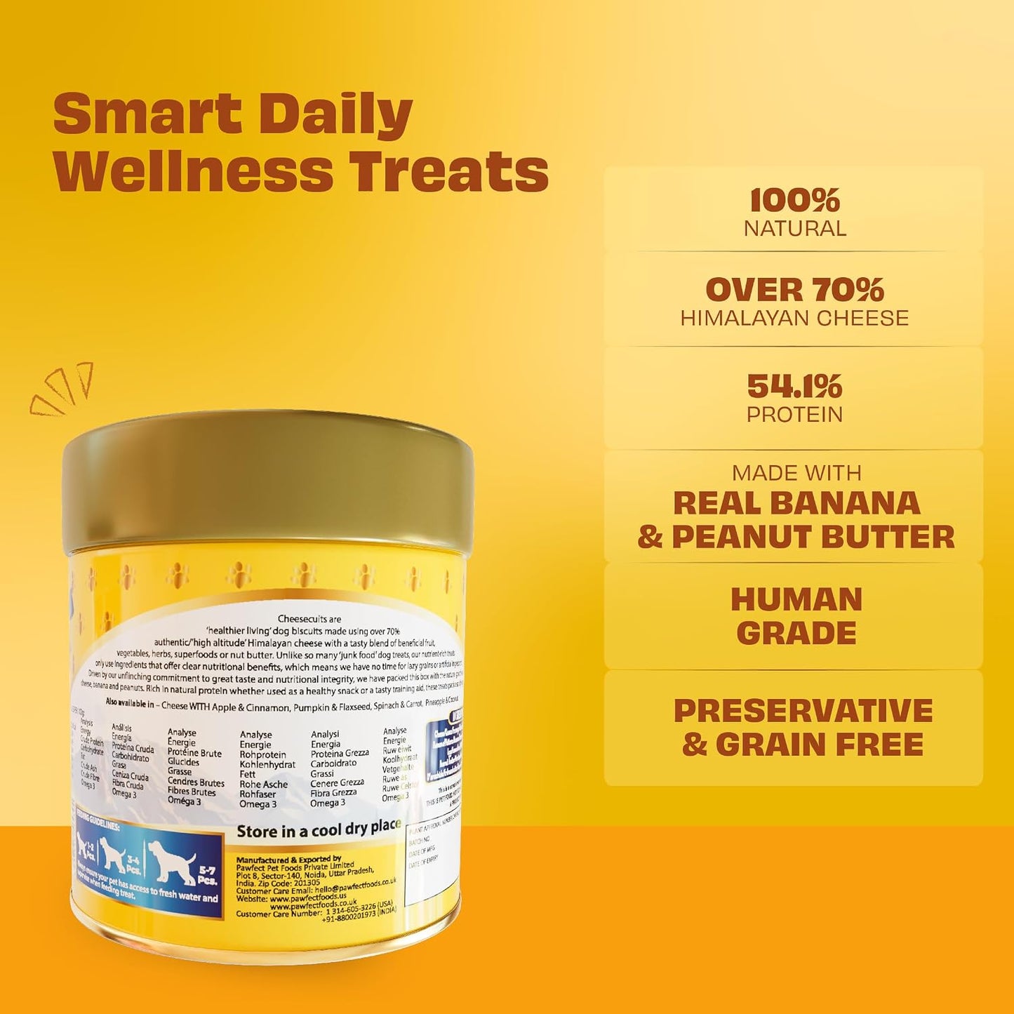 Pawfect Cheesecuits - Cheese Biscuits with Banana, Peanut Butter & Eggs for Dogs - 100% Natural - Grain-Free - Hypoallergenic - Rich in Antioxidants - High-Protein Dog Training Treats (100g/3.53oz)
