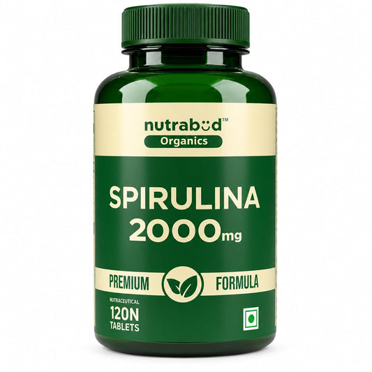 Nutrabud Spirulina Tablets 2000mg per Serving - 120 Veg Tablets - For Women, Men - Preservative & Additive Free (120 Count (Pack of 1))