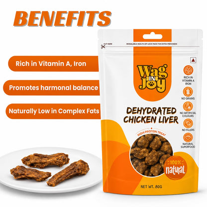 WAG IN JOY 100% Natural Dehydrated Chicken Feet Treats for Dogs | High in Glucosamine & Chondroitin | Gluten-Free | 80 gram (Dehydrated Chicken Liver)