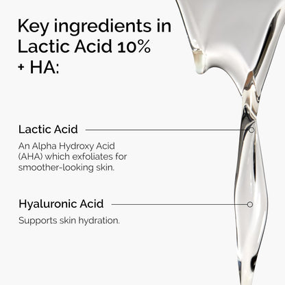 Diagram of lactic acid and hyaluronic acid with text on a white background