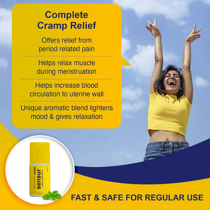 Ayurvedic Cramp Relief Roll On - 50ml (Pack of 1) | Fast & Safe Relief from Period Pain in Abdomen, Back & Thighs | Nilgiri, Kapur, Pudina, Lavang | Big Roll On for Easy Use | Soothing Aroma