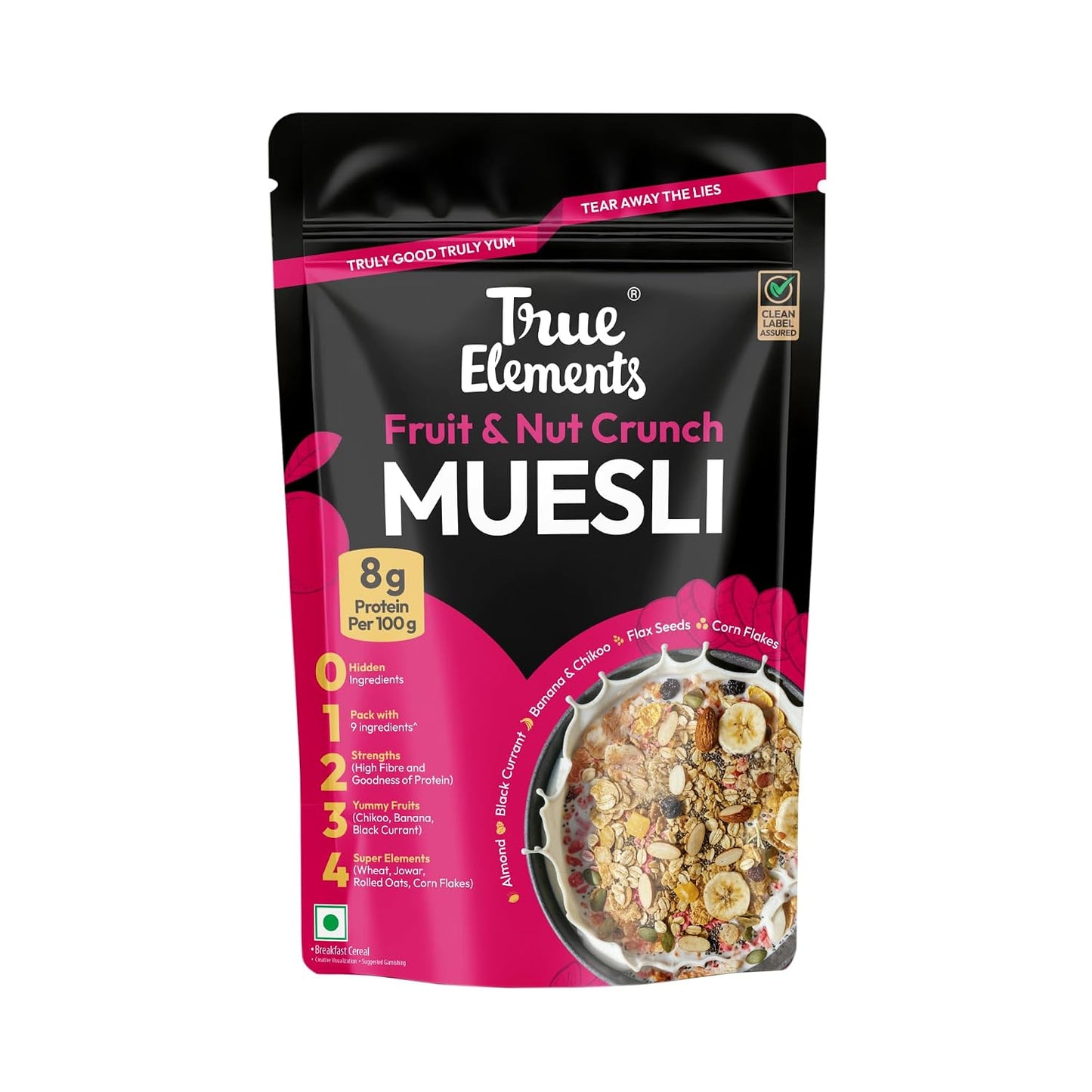 True Elements Fruit & Nut Crunch Muesli 700g | Fruit and Nuts | Cereals for Breakfast | Rich in Fibre | Muesli with Oats and Nuts
