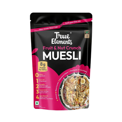 True Elements Fruit & Nut Crunch Muesli 700g | Fruit and Nuts | Cereals for Breakfast | Rich in Fibre | Muesli with Oats and Nuts