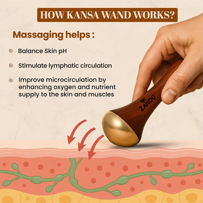 Zandu Ayurvedic Dual Sided Kansa Wand Massager | 100% Bronze & Teakwood handle– Portable Face, Neck, Body & Foot Massager | Promotes Relaxation & Improves Blood Circulation | Face Yoga Wellness Tool