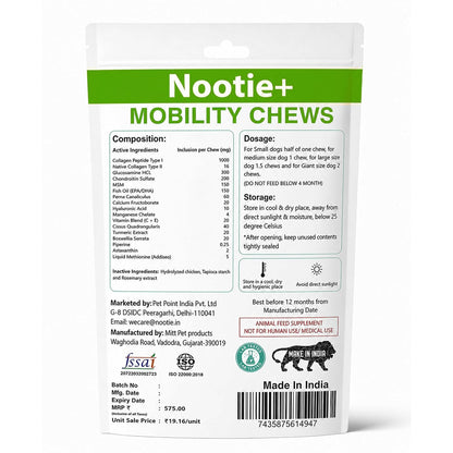 Nootie+ Hip & Joint Supplement for Dogs | Dual Collagen, Glucosamine & Chondroitin | Supports Mobility, Relieves Stiffness & Pain | Vet-Formulated Soft Chews | 30 Chews (All Breeds)