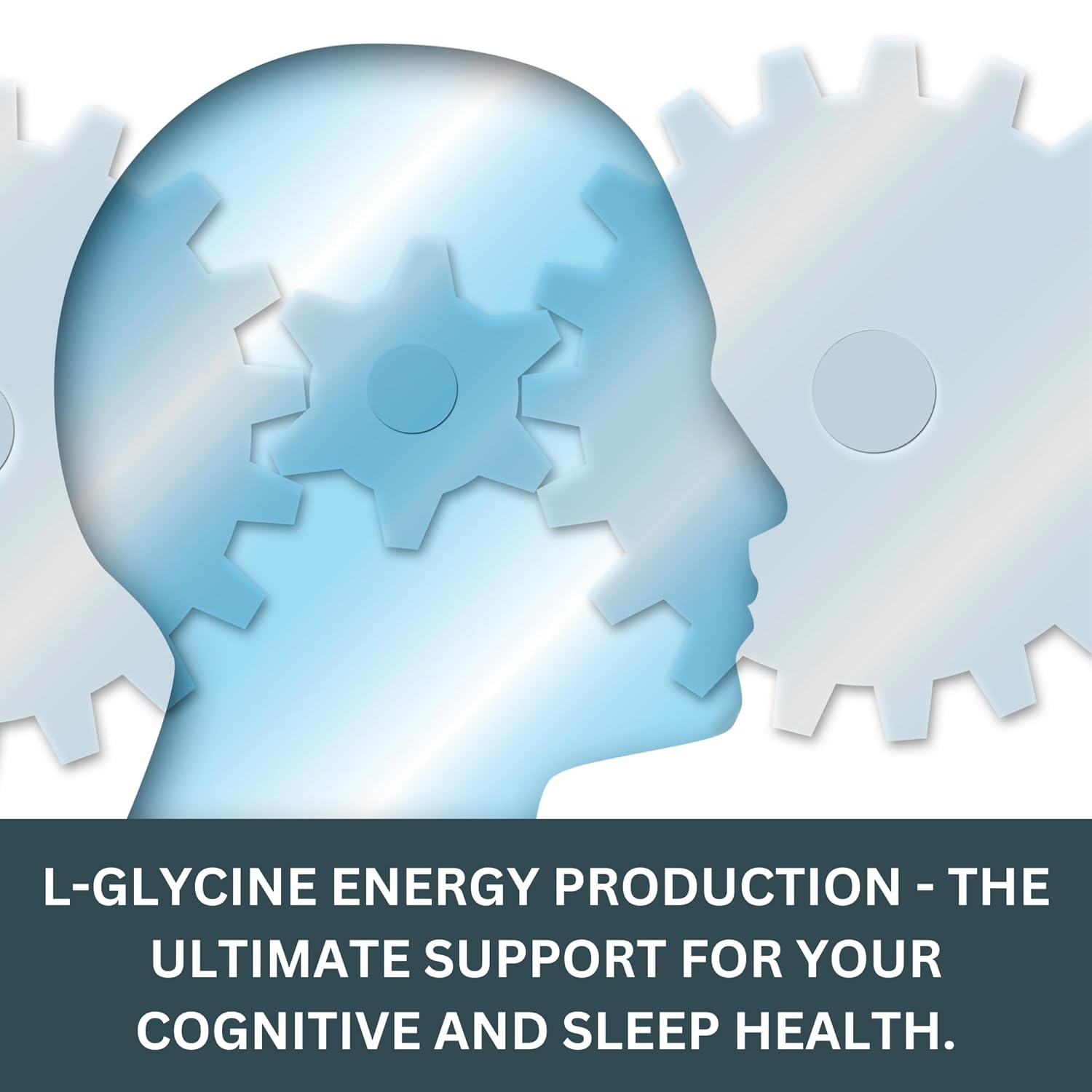 Silhouette of a head with gears and text about L-Glycine energy production.