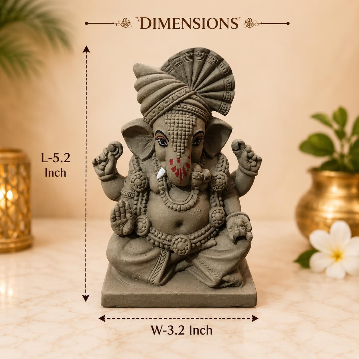 KSI 5.2 Inch Handmade Clay Ganesh Idol for Ganesh Chaturthi | Eco-Friendly Mitti Ganpati Murti | Traditional Pagdi Ganesha Idol for Home Decoration & Visarjan