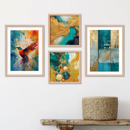 Premium Digital Paintings with Frame for Home Decoration - Painting for Living Room Bedroom Office - Painting for Wall Decoration - Pack of 4 (I)