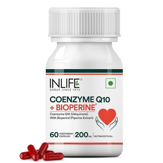 INLIFE Coenzyme Q10 (COQ10) -200mg with Bioperine 8mg Supplement|supports High Absorption|(Pack of 1) - 60 Vegetarian Capsules.