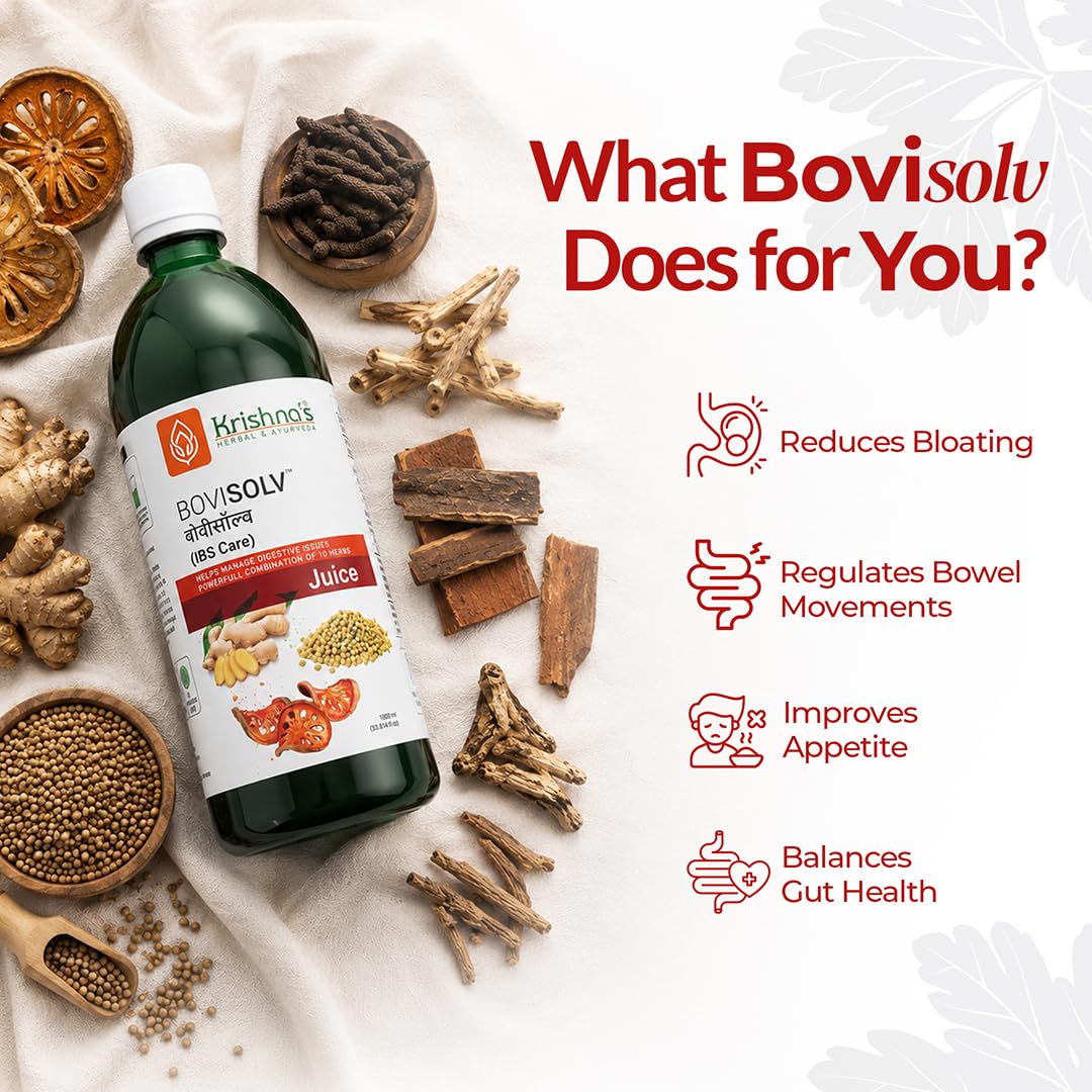Krishna’s Bovisolv Juice 1000 ml | IBS-Friendly | Digestive Wellness Drink | Ayurvedic Liquid for Sensitive Gut Lifestyle