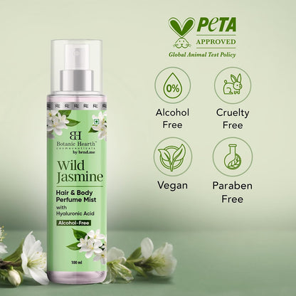 Botanic Hearth Wild Jasmine Hair & Body Mist for Women – Long Lasting Exotic Body Spray | Hair Perfume & Hair Mist Spray | Captivating Perfume for Woman | Floral Hair and Body Mist, 100ml