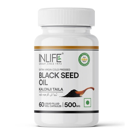 INLIFE Black Seed Oil, Extra Virgin Cold Pressed, 500 mg - 60 Vegetarian Capsule (Pack of 1)