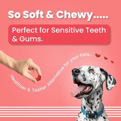 BARK OUT LOUD Red Hearts Soft Chews | Fresh Chicken Dog Treats | No Sugar - Prebiotics, Vitamins, Minerals, Antioxidants for Dogs 100g
