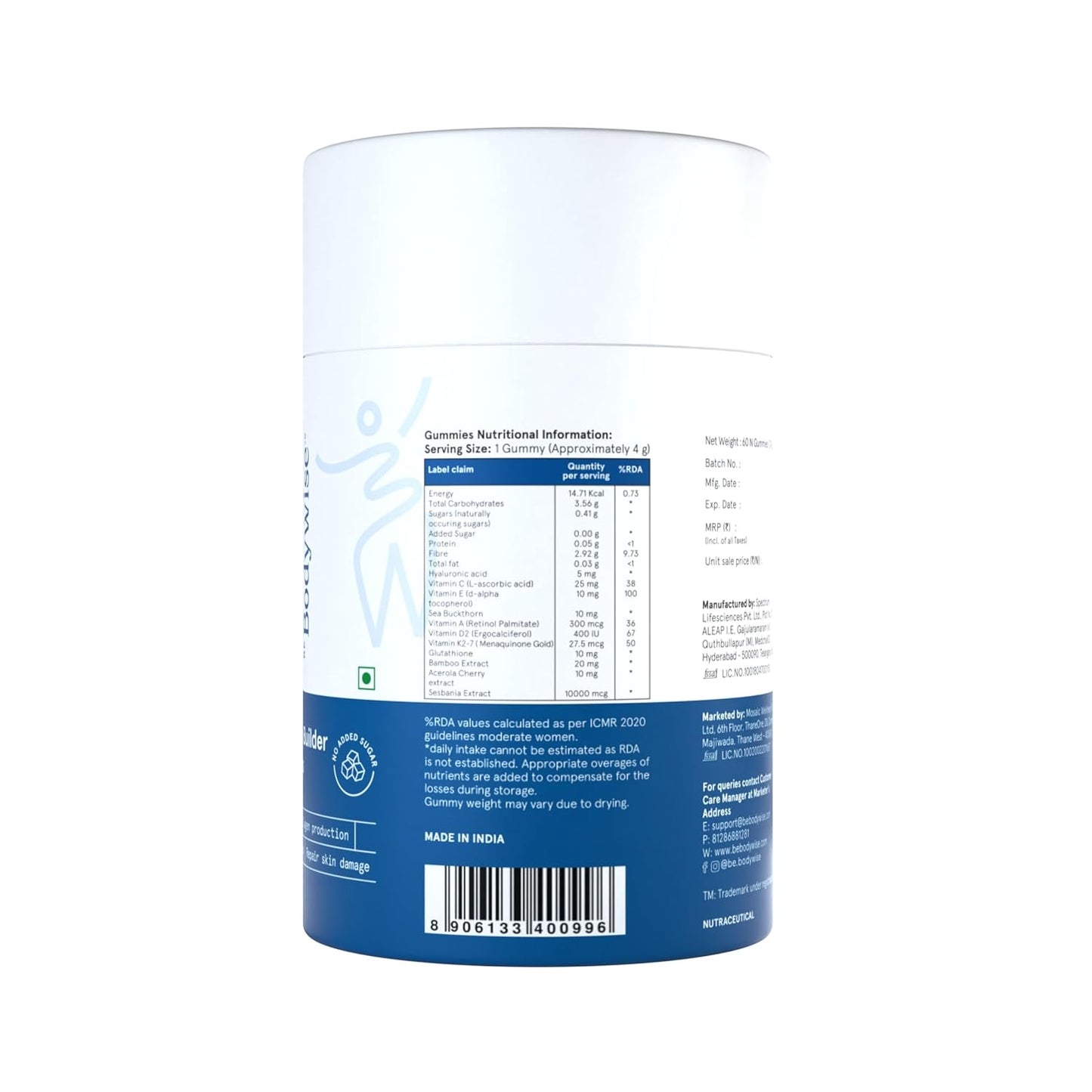 Be Bodywise Collagen Builder Gummies for Skin Regeneration | 60 Day Pack | With Sesbania Extract & Multivitamins | Improves Skin Elasticity, Reduces Signs of Aging & Repairs Damaged Skin