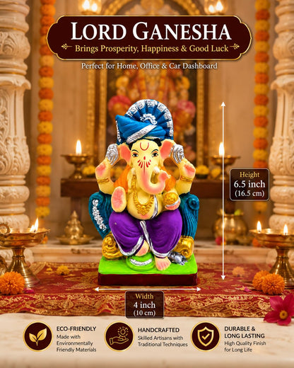 DORAYA EARTH CREATION Clay Ganpati Murti Handmade Eco-Friendly Multicolour Ganesh Idol for Home Temple, Ghar Pooja, Ganesh Chaturthi Decoration, Office Desk & Festive Gift | 6.5 Inch (6 INCH)