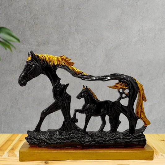 THE SACRED GIFTS Horse Statue with Baby Horse Resin Finish Animal Figurines Gifts | Horse Statue Showpiece Decorative Items for Good Luck | Fengshui Vastu Home Decor | Living Room Decoration (Black)