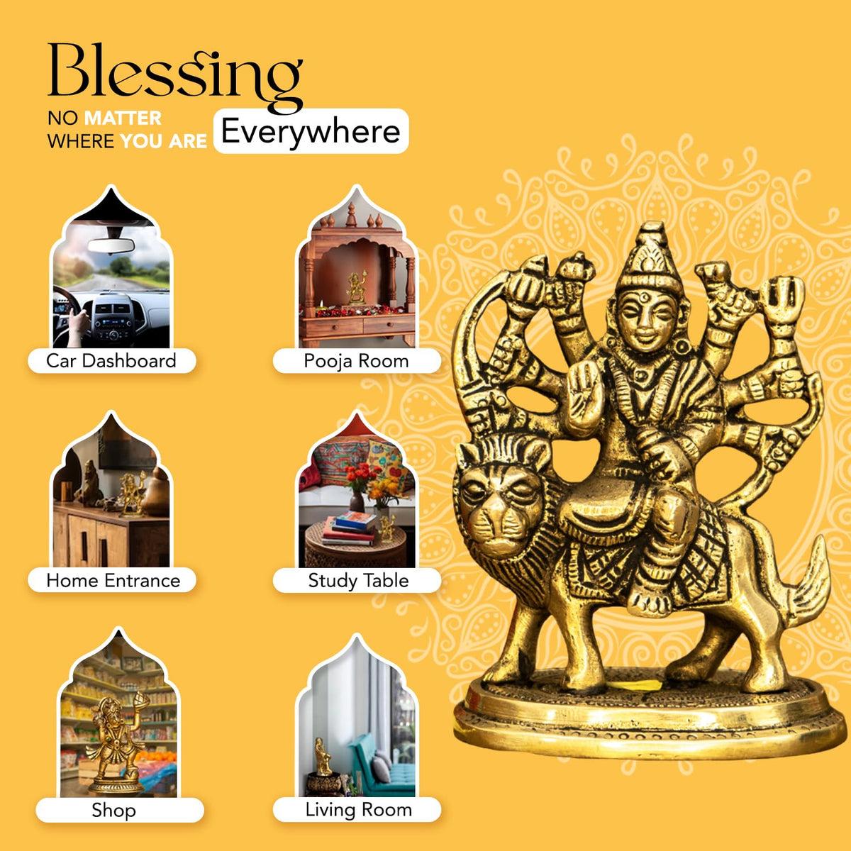 100% Pure Brass Durga Maa Idol | Durga MATA Murti for Home Decor & Puja Room | MATA Rani Murti for Office Desk | Maa Durga Idol for Gift