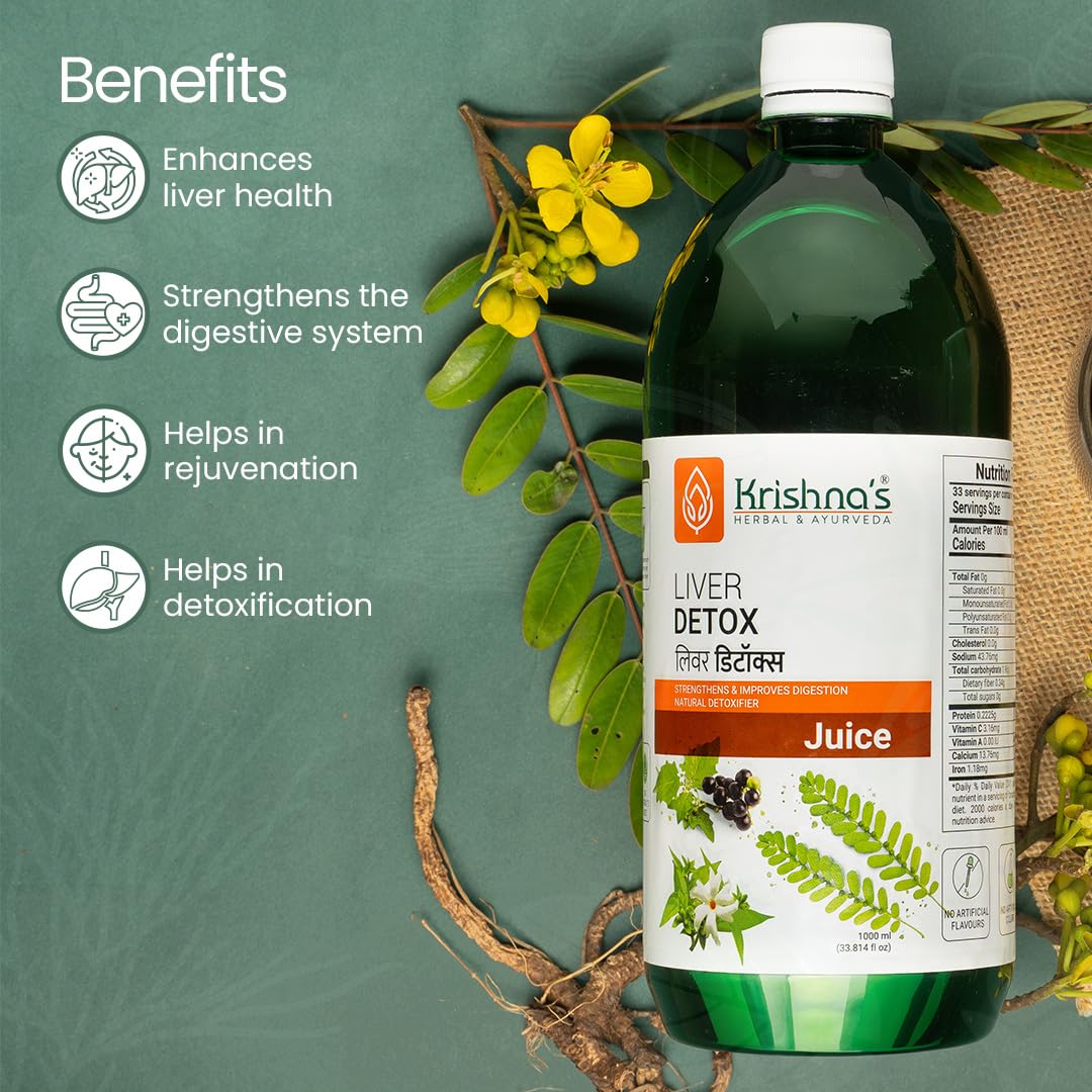 KRISHNA'S HERBAL & AYURVEDA Liver Detox Juice, Strengthens & Improves Digestion, Natural Rejuvenator & Liver Detoxifier, No Artificial Colors or Flavors, 1000 Ml - (Pack of 1)