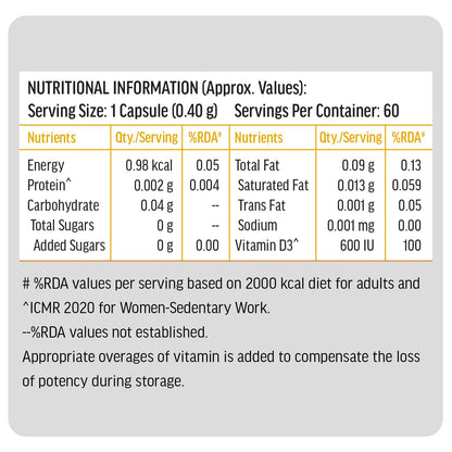 HealthKart hk vitals Vitamin D3 (600 IU) | With Sunflower Oil, Promotes Calcium Absorption | Bone Health, Muscle Strength & Immunity